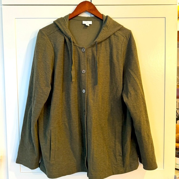 Tops - JJill Button Down Hoodie - Large, Sage